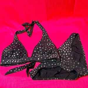 XHILARATION BLACK & SILVER STAR BIKINI SIZE S